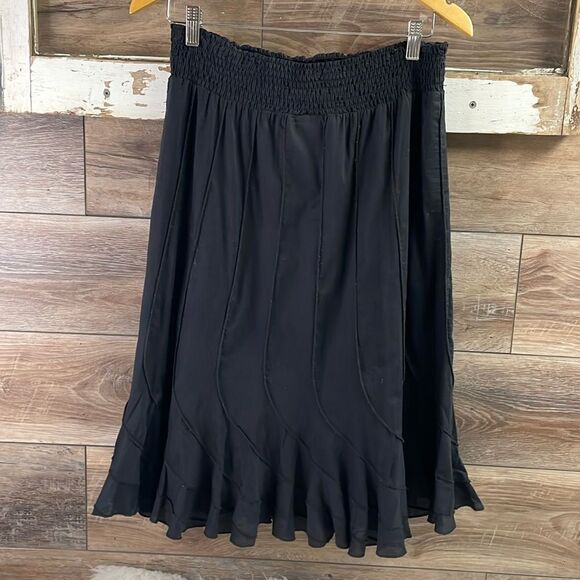 GRACE ELEMENTS Ladies Black Elastic Waist Pleated Ruffled Hemline Skirt SZ Med - Picture 2 of 8